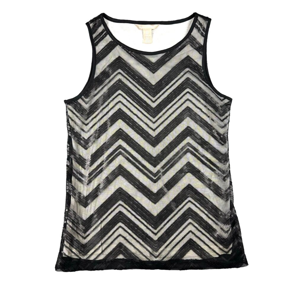 Banana Republic Top Women's 00P Petite Black Sleeveless Zigzag Sequin Shirt Tank